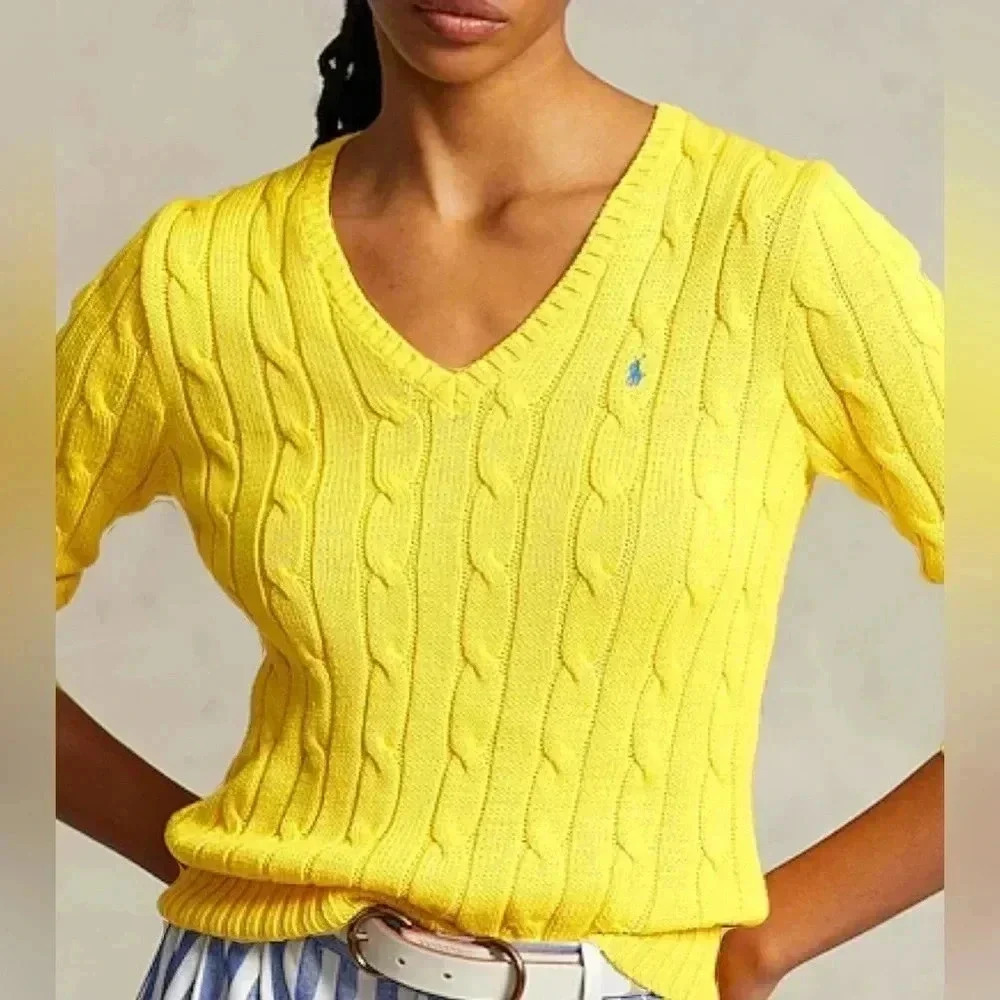 Lauren Ralph Lauren Women’s Canary Yellow Cable Knit Sweater Jumper Size XL